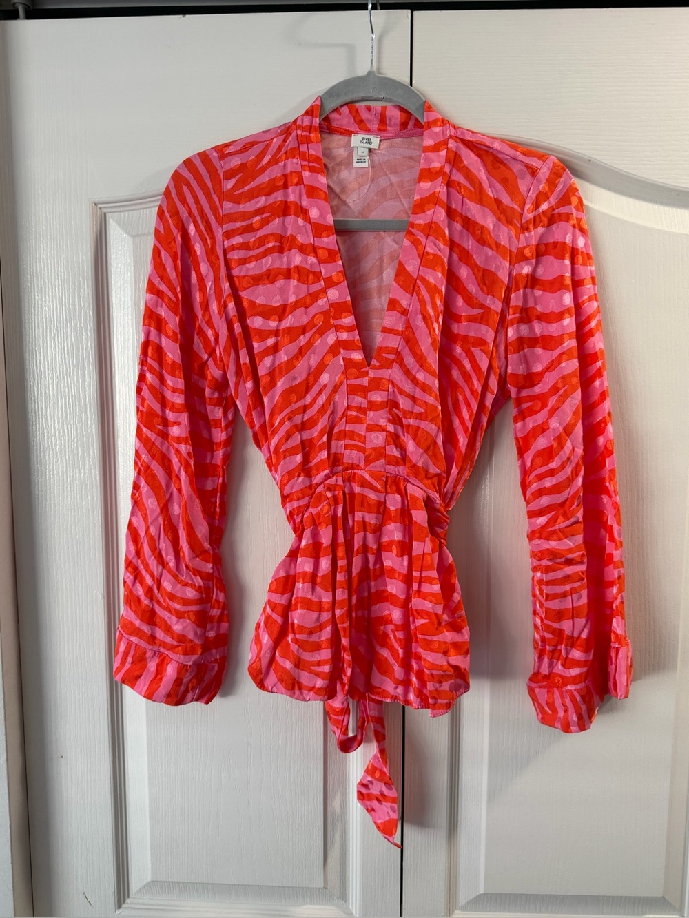 River Island Pink and Red Zebra Print Wrap Blouse